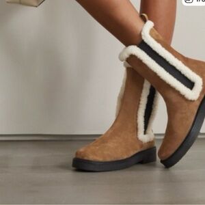 STAUD Tan and Black Shearling-Lined Boots